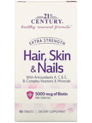 Для волос кожи ногтей 21st Century Hair, Skin & Nails 5000 mcg of Biotin + Collagen (90 таб.)