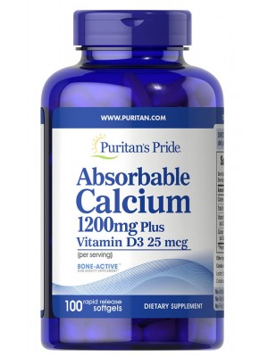 Хондропротекторы Puritan's Pride Absorbable Calcium 1200mg plus Vitamin D3 25mcg (100 капс.)