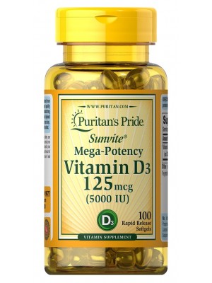 Puritan's Pride Vitamin D3 5000 (100 капс.) Отдельные витамины Puritan's Pride Vitamin D3 125 mcg 5000 IU (100 капс.)